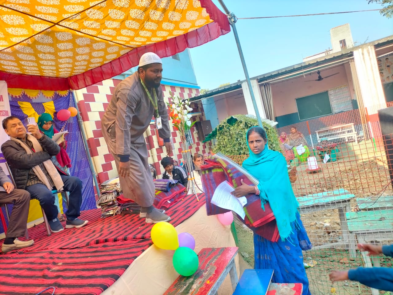 Community charity distribution event on stage